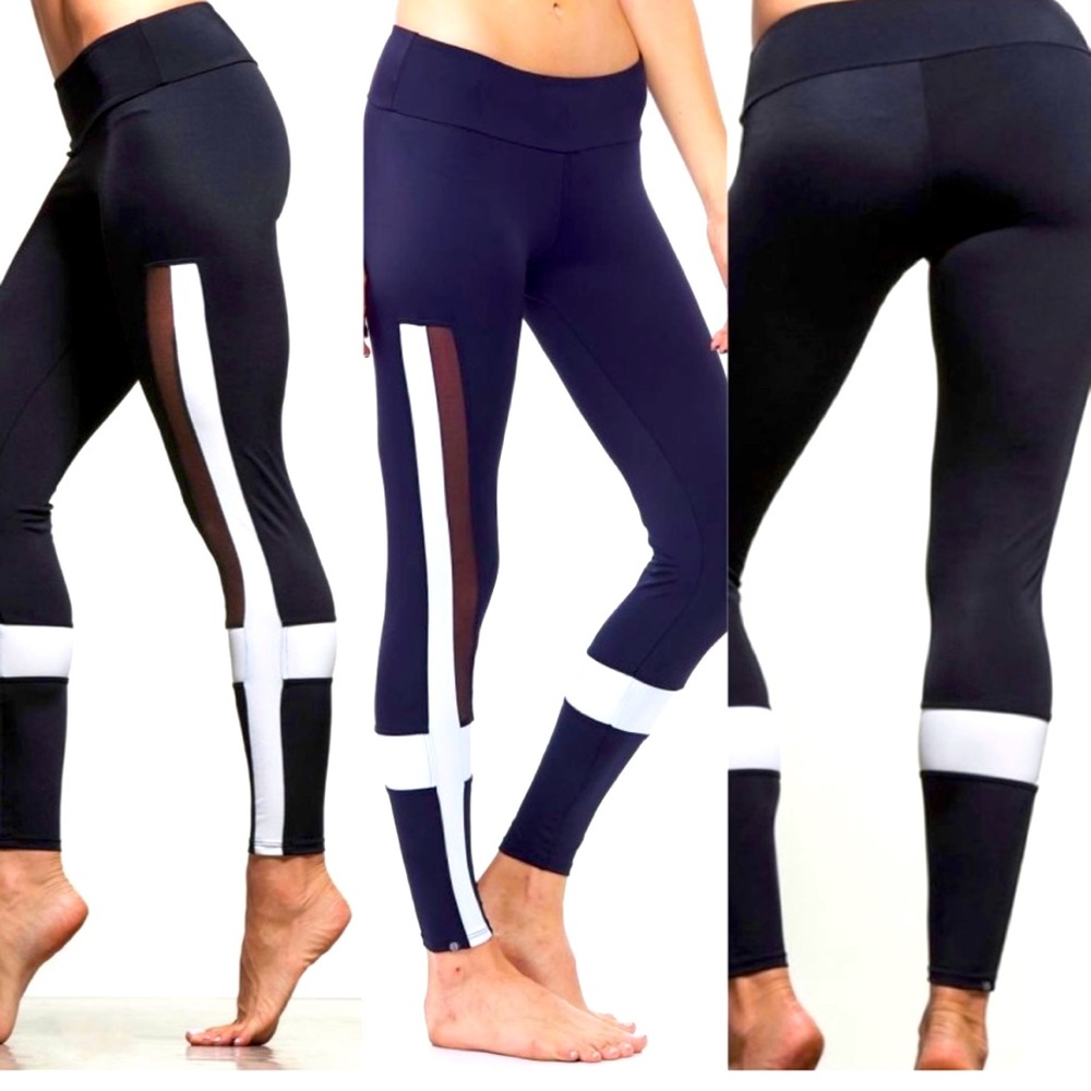 Onzie power leggings, color block mesh stripe